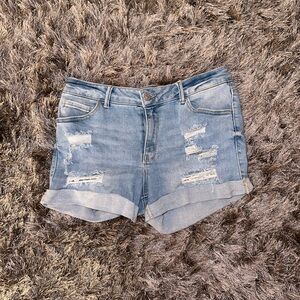 Wax Jean Blue Distressed Jean Shorts